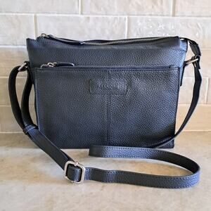 MANCINI Blue Pebbled Leather Crossbody or Shoulder Handbag With Organizer